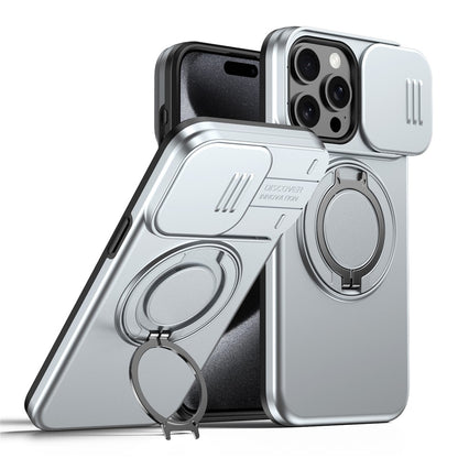 For iPhone 15 Pro Case Magnetic Case Ring Kickstand Slide Camera Cover TPU PC Hybrid Phone Shell