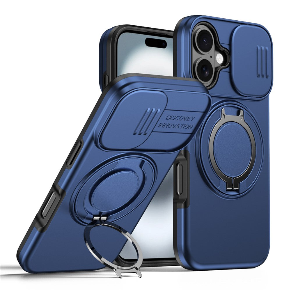 For iPhone 16 Case Magnetic Case Ring Kickstand Slide Camera Cover TPU PC Hybrid Phone Shell