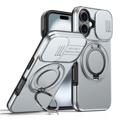 For iPhone 16 Case Magnetic Case Ring Kickstand Slide Camera Cover TPU PC Hybrid Phone Shell