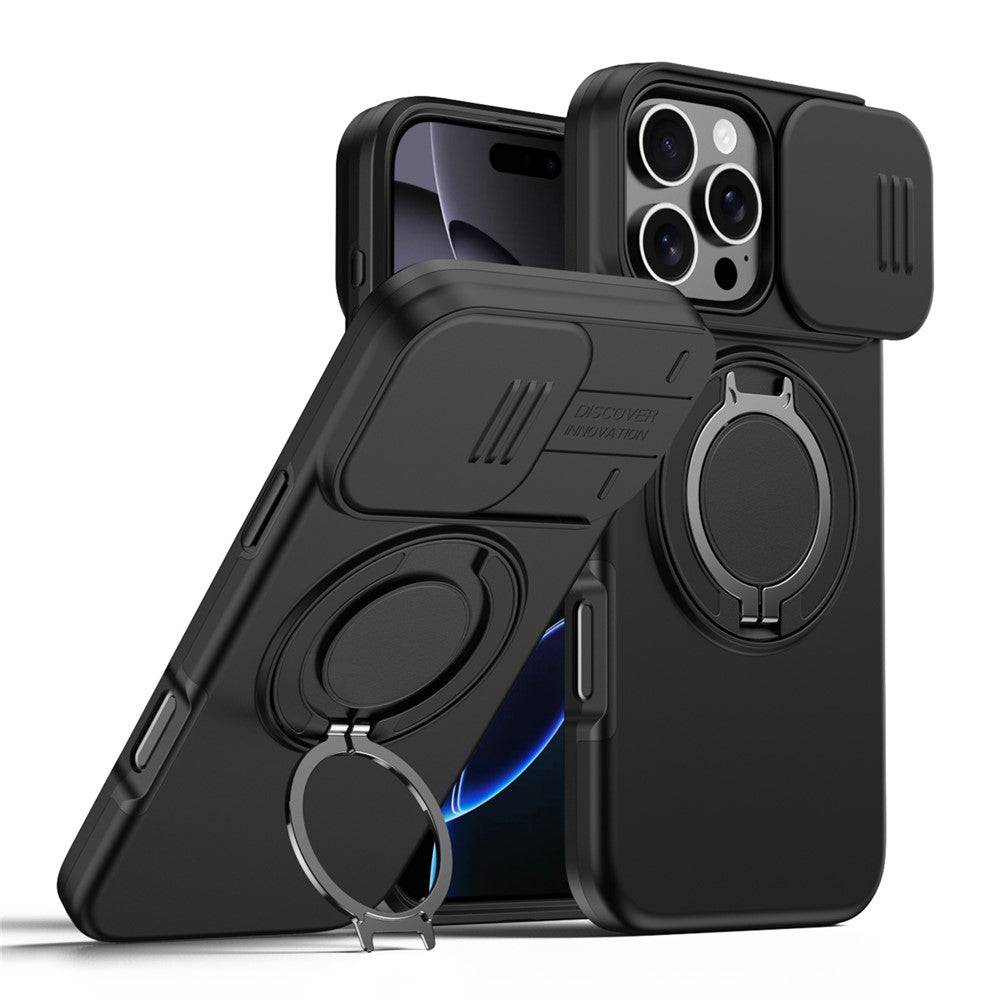 For iPhone 16 Pro Max Case Magnetic Case Ring Kickstand Slide Camera Cover TPU PC Hybrid Phone Shell