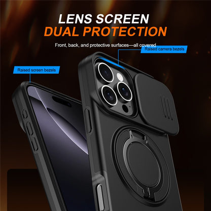 For iPhone 16 Pro Max Case Magnetic Case Ring Kickstand Slide Camera Cover TPU PC Hybrid Phone Shell