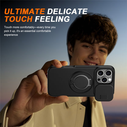 For iPhone 16 Pro Max Case Magnetic Case Ring Kickstand Slide Camera Cover TPU PC Hybrid Phone Shell