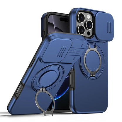 For iPhone 16 Pro Max Case Magnetic Case Ring Kickstand Slide Camera Cover TPU PC Hybrid Phone Shell