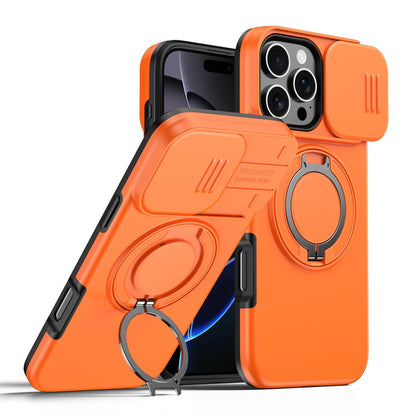 For iPhone 16 Pro Max Case Magnetic Case Ring Kickstand Slide Camera Cover TPU PC Hybrid Phone Shell