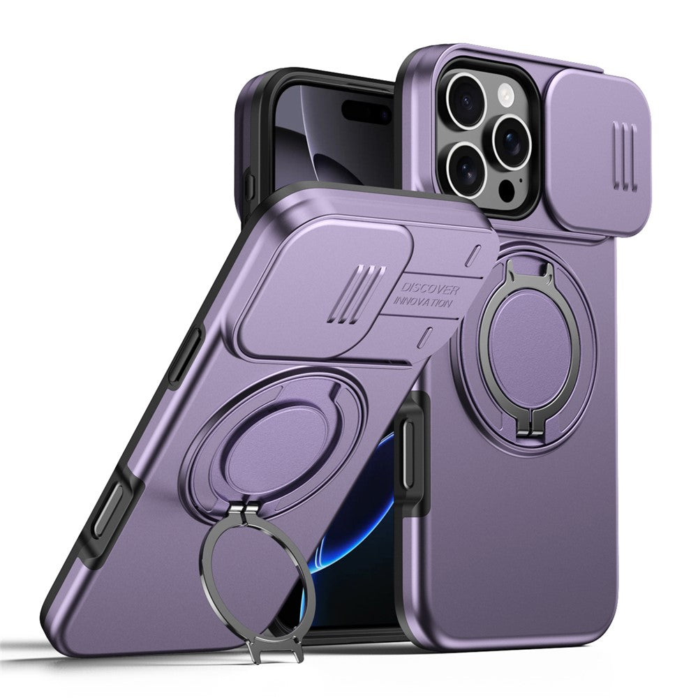 For iPhone 16 Pro Max Case Magnetic Case Ring Kickstand Slide Camera Cover TPU PC Hybrid Phone Shell