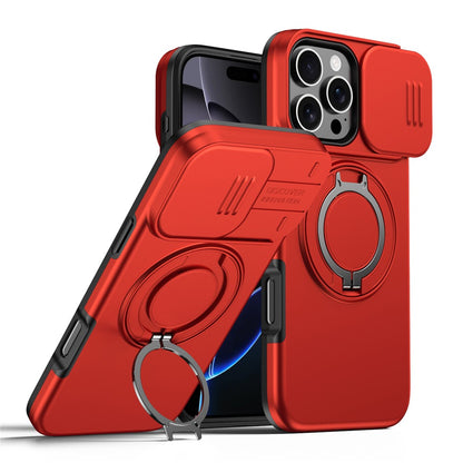 For iPhone 16 Pro Max Case Magnetic Case Ring Kickstand Slide Camera Cover TPU PC Hybrid Phone Shell