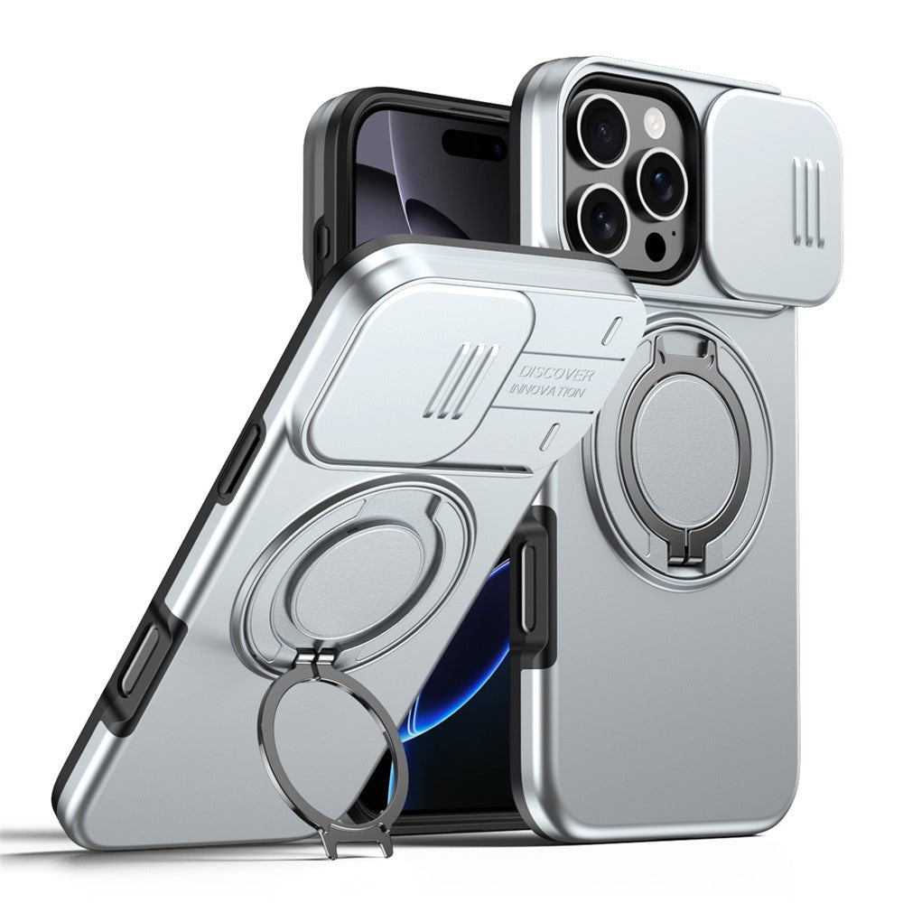 For iPhone 16 Pro Max Case Magnetic Case Ring Kickstand Slide Camera Cover TPU PC Hybrid Phone Shell