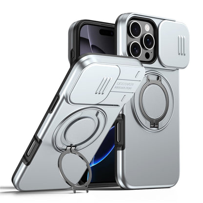 For iPhone 16 Pro Max Case Magnetic Case Ring Kickstand Slide Camera Cover TPU PC Hybrid Phone Shell