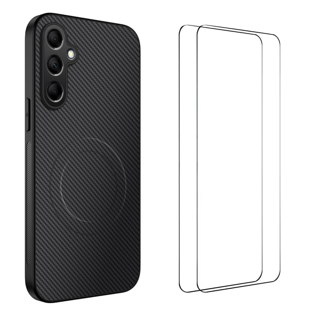 WANLONFENG For Samsung Galaxy A27 TQ1 Series Magnetic Case Carbon Fiber Texture PC TPU Phone Cover with 2Pcs Screen Films