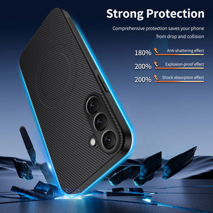 WANLONFENG For Samsung Galaxy A27 TQ1 Series Magnetic Case Carbon Fiber Texture PC TPU Phone Cover with 2Pcs Screen Films