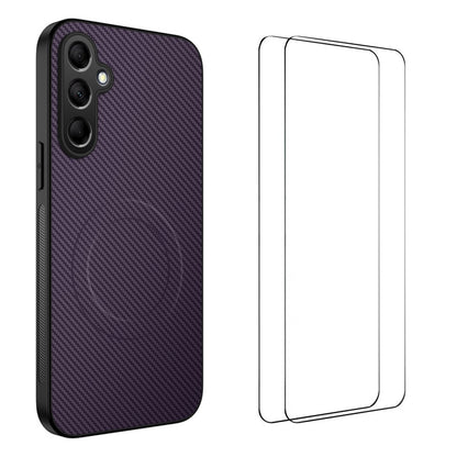 WANLONFENG For Samsung Galaxy A27 TQ1 Series Magnetic Case Carbon Fiber Texture PC TPU Phone Cover with 2Pcs Screen Films