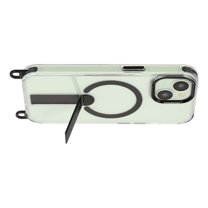 For iPhone 15 Magnetic Phone Case with Kickstand and 2-in-1 6mm 150cm Length Strap PC TPU Phone Cover