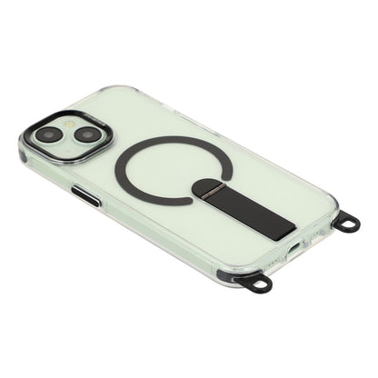 For iPhone 15 Magnetic Phone Case with Kickstand and 2-in-1 6mm 150cm Length Strap PC TPU Phone Cover