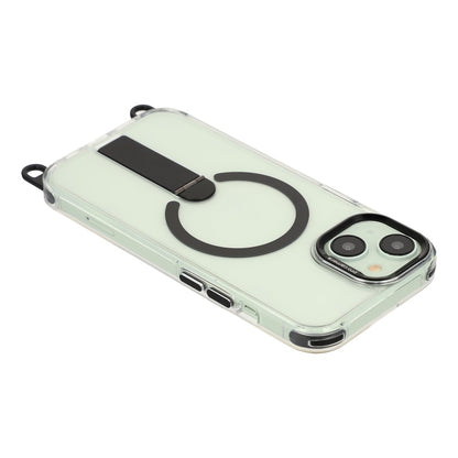 For iPhone 15 Magnetic Phone Case with Kickstand and 2-in-1 6mm 150cm Length Strap PC TPU Phone Cover