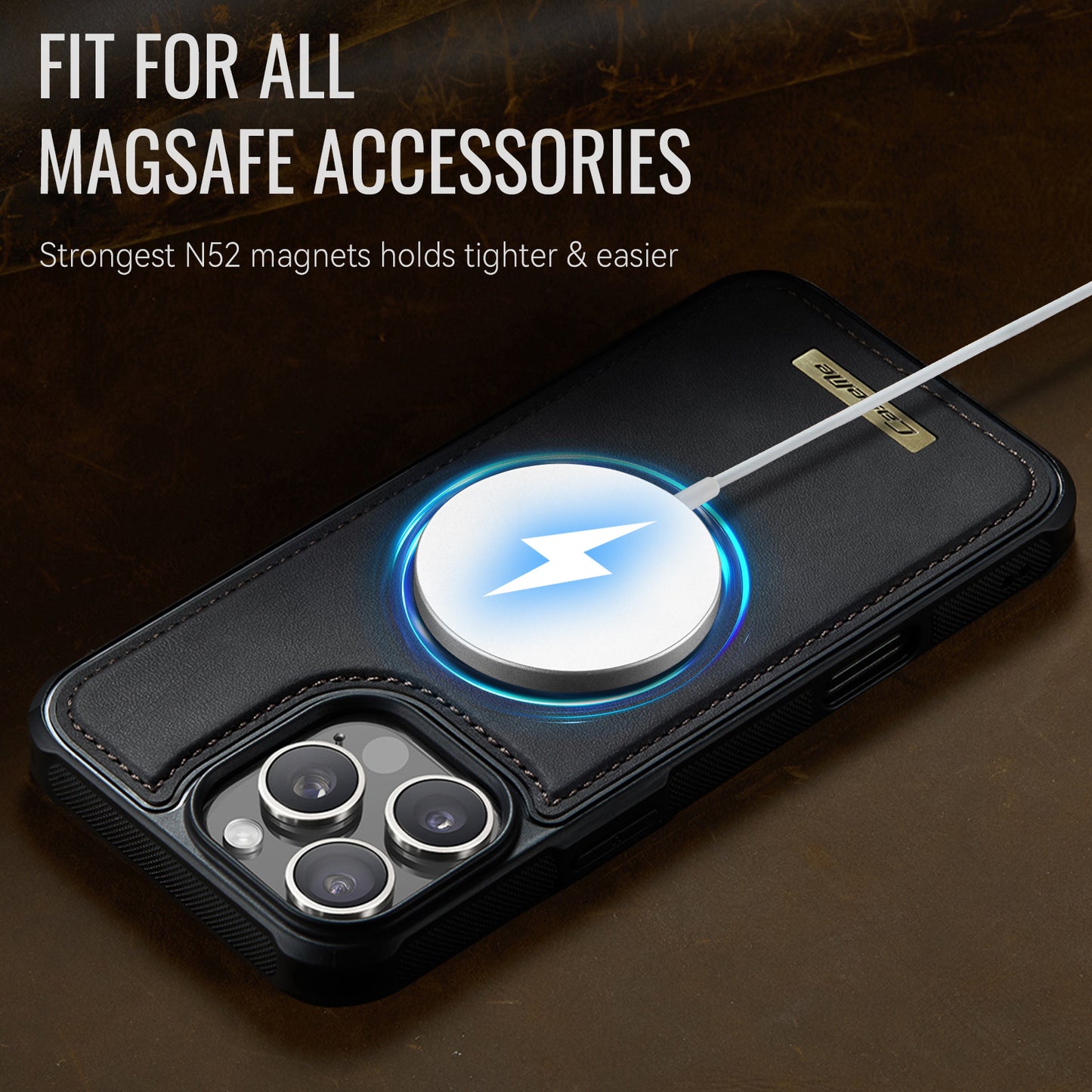 CaseMe For iPhone 16 Pro Max C69 Series Magnetic Case Leather Coated TPU Phone Cover
