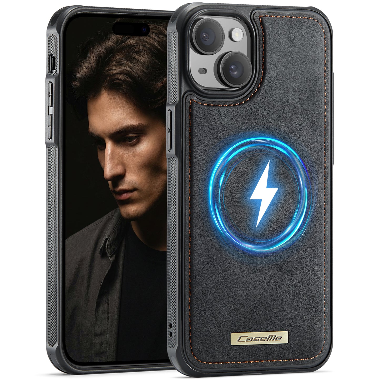 CaseMe For iPhone 14 Plus / iPhone 15 Plus C69 Series Magnetic Case Leather Coated TPU Phone Cover