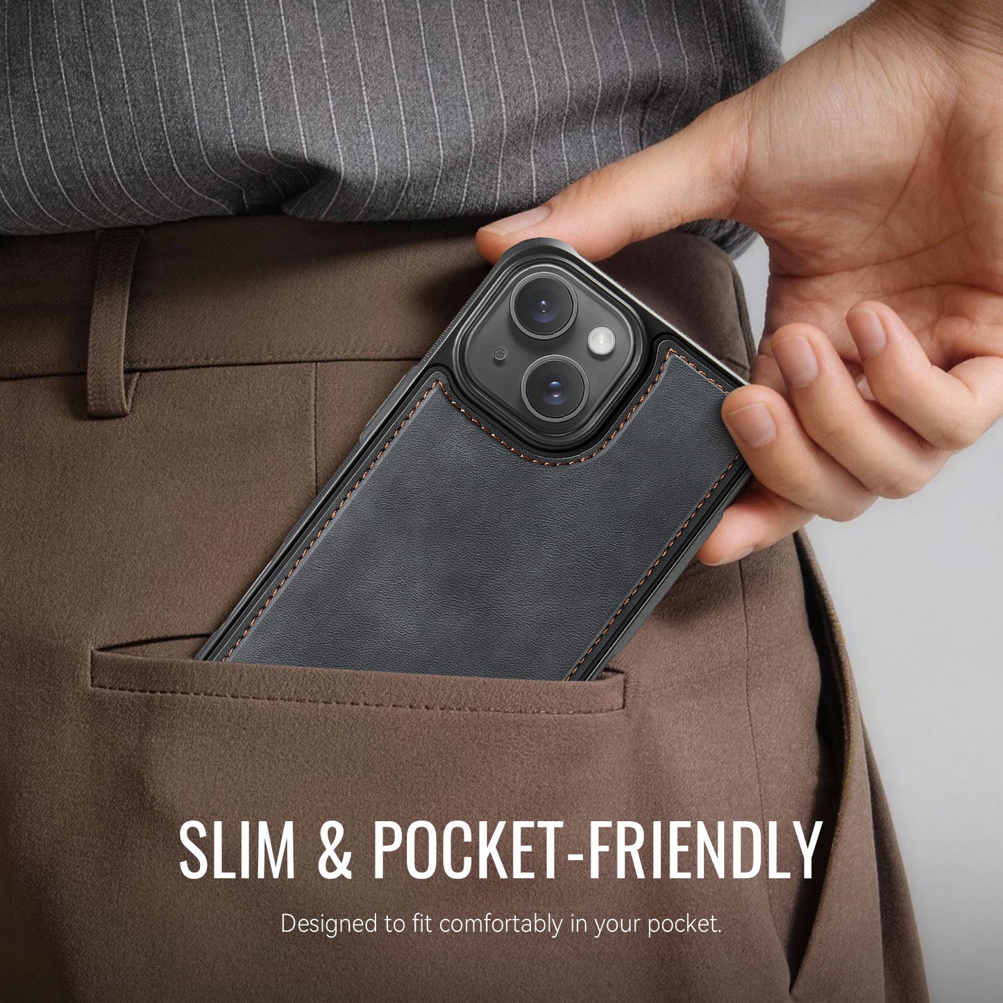 CaseMe For iPhone 14 Plus / iPhone 15 Plus C69 Series Magnetic Case Leather Coated TPU Phone Cover