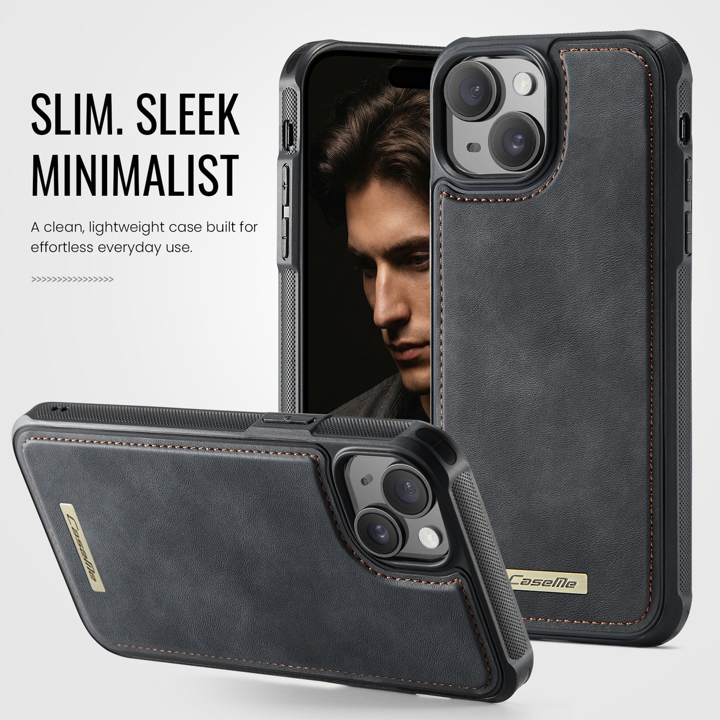 CaseMe For iPhone 14 Plus / iPhone 15 Plus C69 Series Magnetic Case Leather Coated TPU Phone Cover