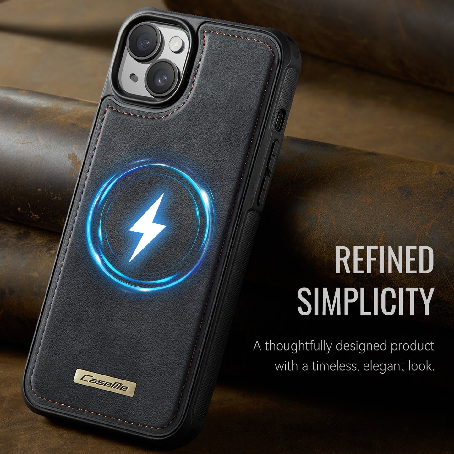 CaseMe For iPhone 14 Plus / iPhone 15 Plus C69 Series Magnetic Case Leather Coated TPU Phone Cover