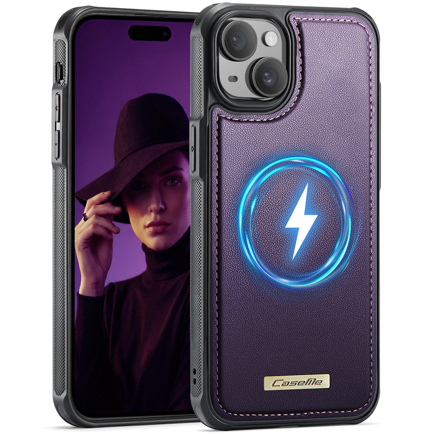 CaseMe For iPhone 14 Plus / iPhone 15 Plus C69 Series Magnetic Case Leather Coated TPU Phone Cover