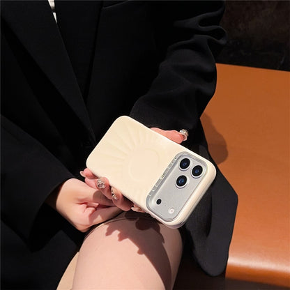 For iPhone 17 Pro Case Compatible with MagSafe Sun Pattern Rhinestone Metal Camera Frame Liquid Silicone Phone Cover