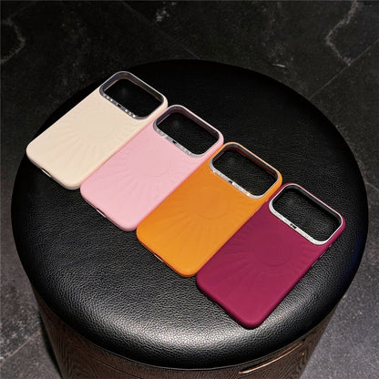 For iPhone 17 Pro Case Compatible with MagSafe Sun Pattern Rhinestone Metal Camera Frame Liquid Silicone Phone Cover