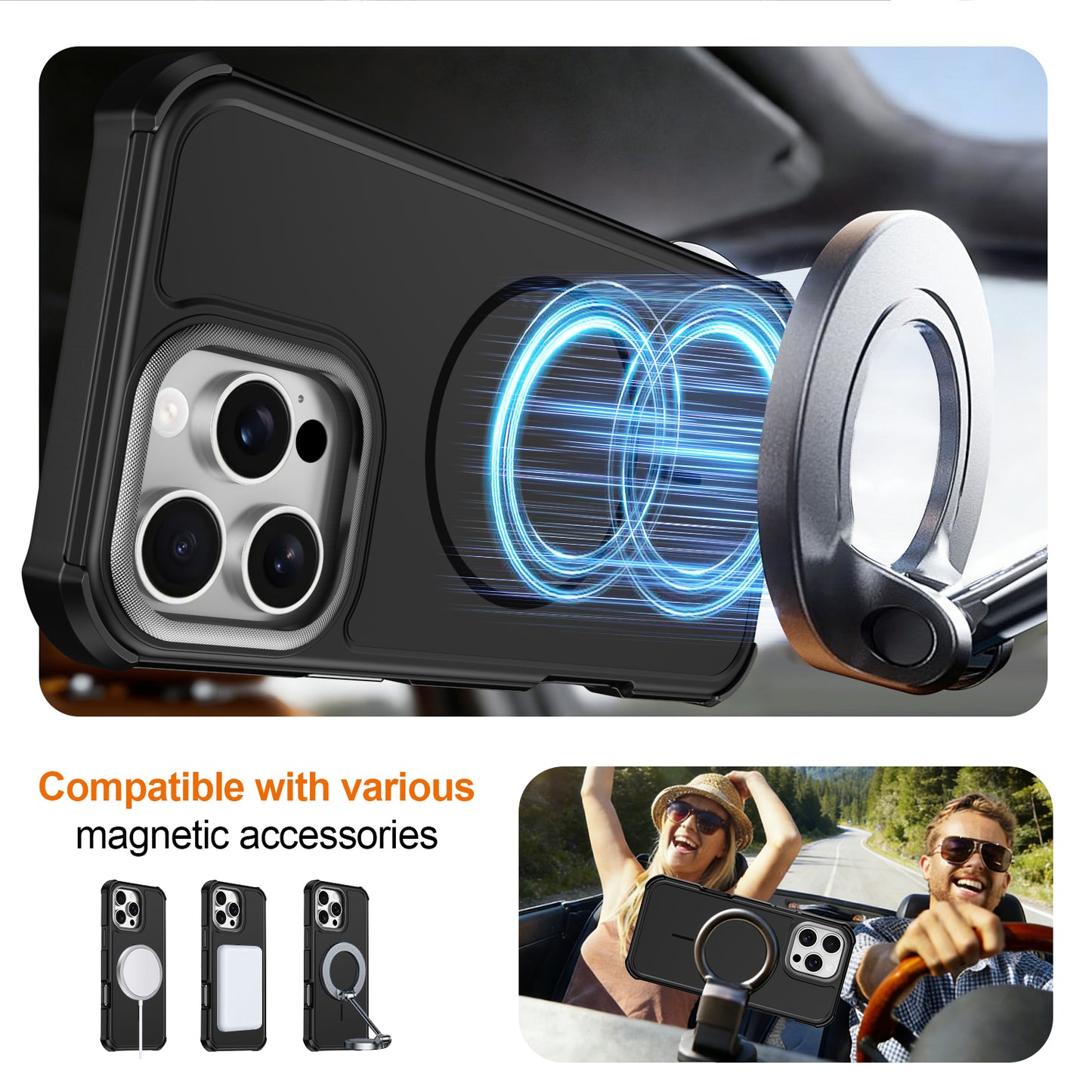 For iPhone 16 Pro Max Magnetic Case Shockproof TPU PC Protective Cover