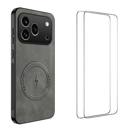 WANLONFENG For Honor 600 Pro 5G SD Series Magnetic Case Nappa Texture PC TPU Phone Cover with 2Pcs Screen Film