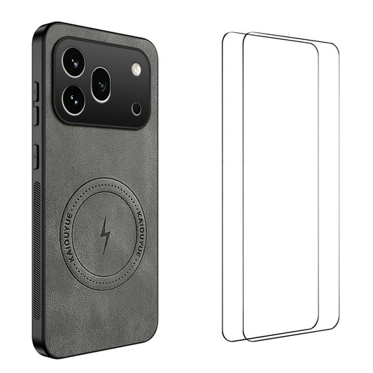 WANLONFENG For Honor 600 Pro 5G SD Series Magnetic Case Nappa Texture PC TPU Phone Cover with 2Pcs Screen Film