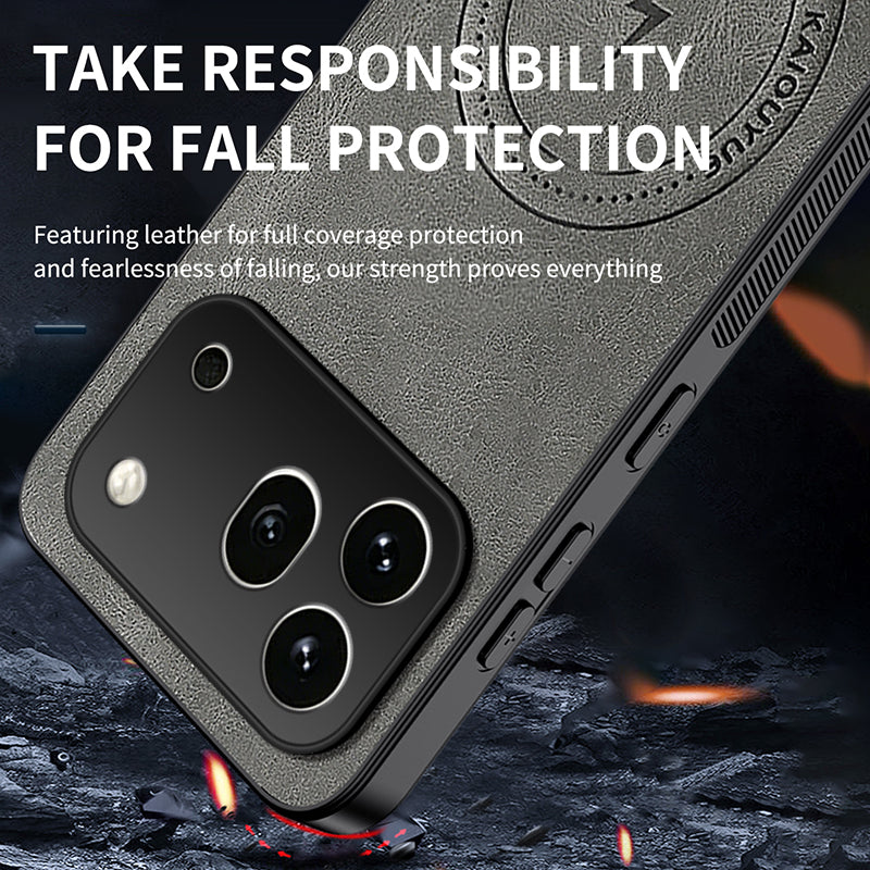 WANLONFENG For Honor 600 Pro 5G SD Series Magnetic Case Nappa Texture PC TPU Phone Cover with 2Pcs Screen Film