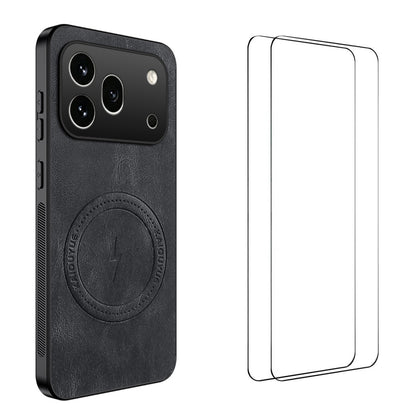 WANLONFENG For Honor 600 Pro 5G SD Series Magnetic Case Nappa Texture PC TPU Phone Cover with 2Pcs Screen Film