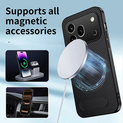 WANLONFENG For Honor 600 Pro 5G QT1 Series Magnetic Case with 2Pcs Tempered Glass Films Kickstand Carbon Fiber Texture PC TPU Phone Cover