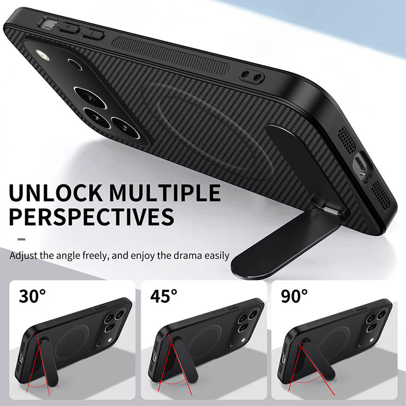 WANLONFENG For Honor 600 Pro 5G QT1 Series Magnetic Case with 2Pcs Tempered Glass Films Kickstand Carbon Fiber Texture PC TPU Phone Cover