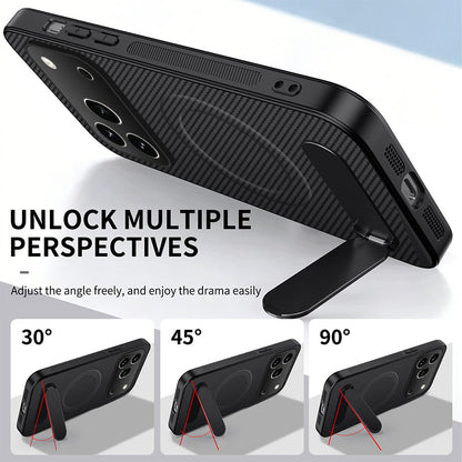 WANLONFENG For Honor 600 Pro 5G QT1 Series Magnetic Case with 2Pcs Tempered Glass Films Kickstand Carbon Fiber Texture PC TPU Phone Cover