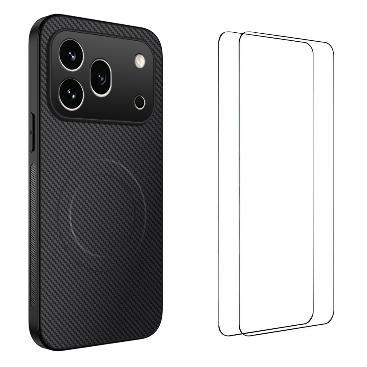 WANLONFENG For Honor 600 Pro 5G TQ1 Series Magnetic Case Carbon Fiber Texture PC TPU Phone Cover with 2Pcs Screen Films