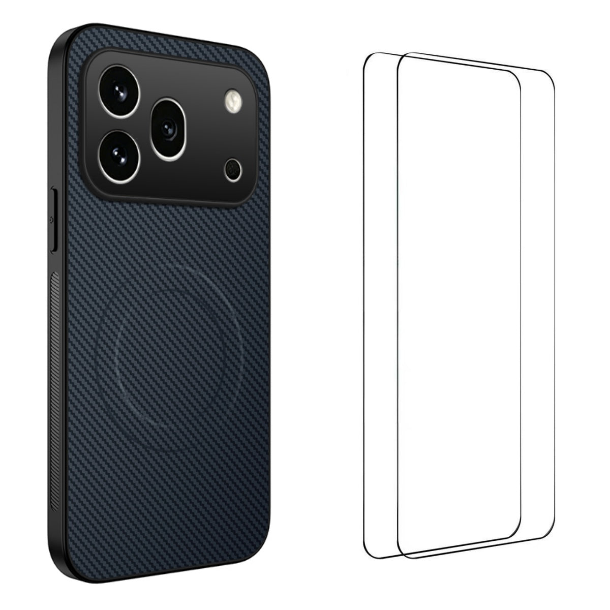 WANLONFENG For Honor 600 Pro 5G TQ1 Series Magnetic Case Carbon Fiber Texture PC TPU Phone Cover with 2Pcs Screen Films