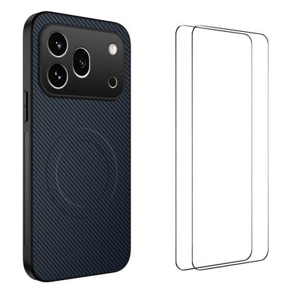 WANLONFENG For Honor 600 Pro 5G TQ1 Series Magnetic Case Carbon Fiber Texture PC TPU Phone Cover with 2Pcs Screen Films