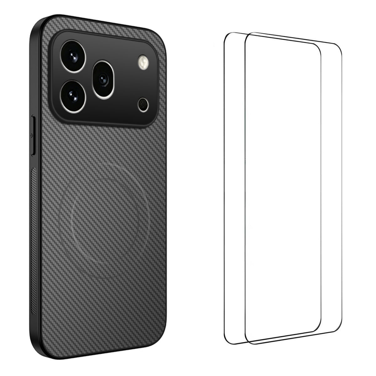WANLONFENG For Honor 600 Pro 5G TQ1 Series Magnetic Case Carbon Fiber Texture PC TPU Phone Cover with 2Pcs Screen Films