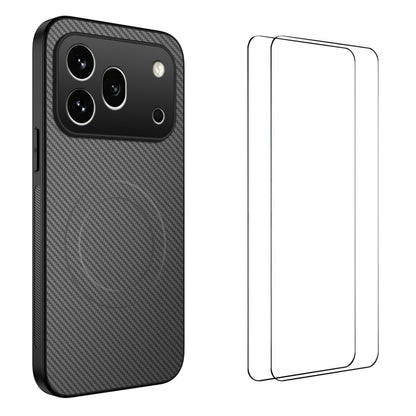 WANLONFENG For Honor 600 Pro 5G TQ1 Series Magnetic Case Carbon Fiber Texture PC TPU Phone Cover with 2Pcs Screen Films