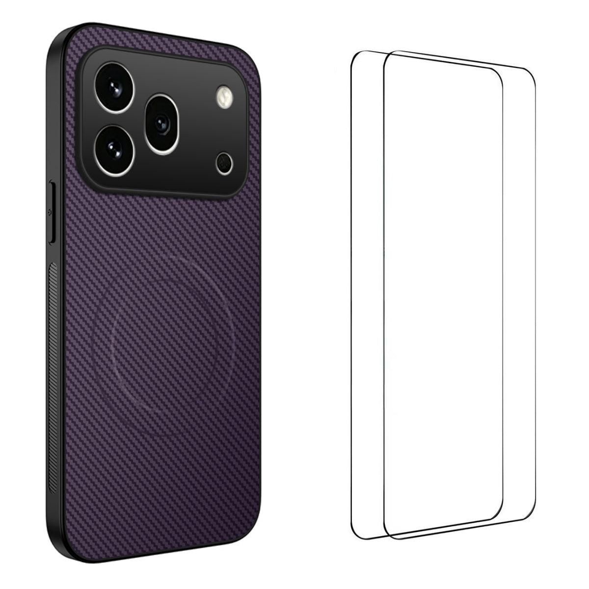 WANLONFENG For Honor 600 Pro 5G TQ1 Series Magnetic Case Carbon Fiber Texture PC TPU Phone Cover with 2Pcs Screen Films