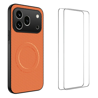 WANLONFENG For Honor 600 Pro 5G TQ1 Series Magnetic Case Carbon Fiber Texture PC TPU Phone Cover with 2Pcs Screen Films