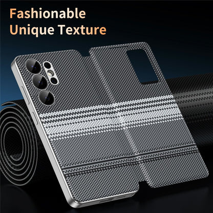 For Samsung Galaxy S25 Ultra Case Card Slot View Window Gradient Color Checkered Pattern Leather Phone Cover