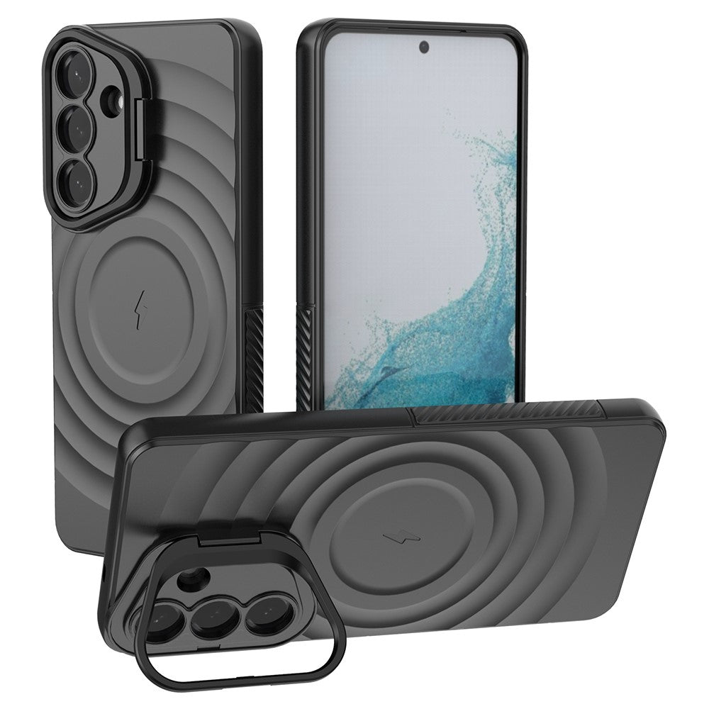 For Samsung Galaxy S26+ Magnetic Case PC Kickstand Ripple Texture TPU Phone Cover