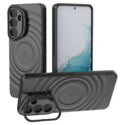 For Samsung Galaxy S26+ Magnetic Case PC Kickstand Ripple Texture TPU Phone Cover