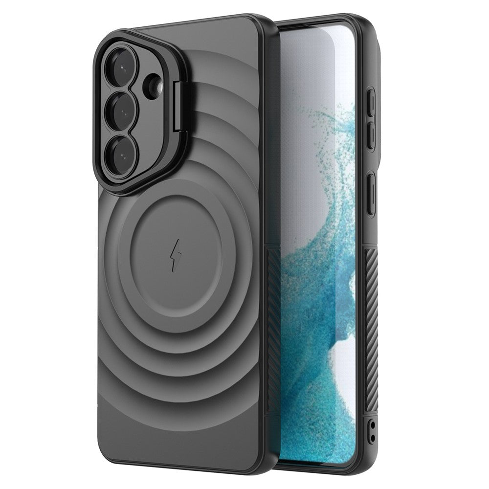 For Samsung Galaxy S26+ Magnetic Case PC Kickstand Ripple Texture TPU Phone Cover