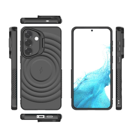 For Samsung Galaxy S26+ Magnetic Case PC Kickstand Ripple Texture TPU Phone Cover