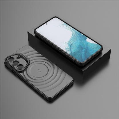 For Samsung Galaxy S26+ Magnetic Case PC Kickstand Ripple Texture TPU Phone Cover