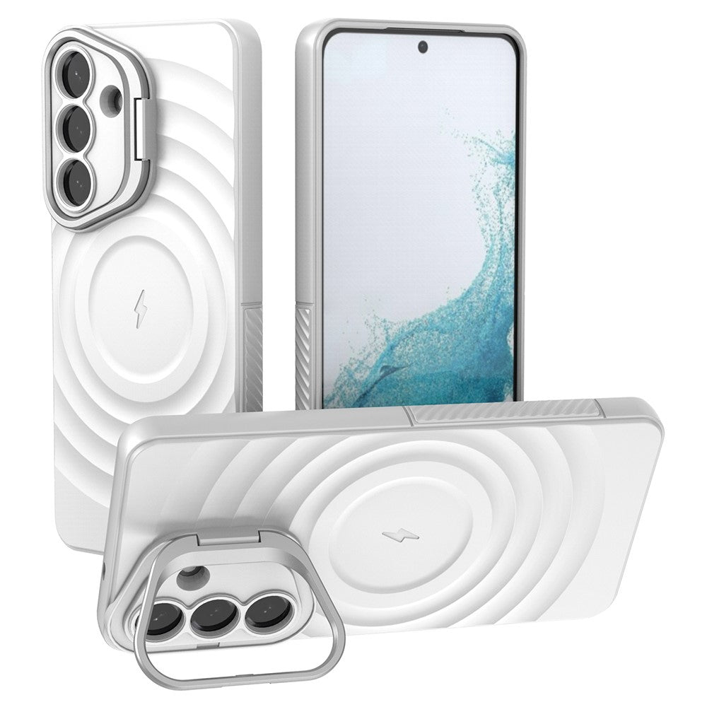 For Samsung Galaxy S26+ Magnetic Case PC Kickstand Ripple Texture TPU Phone Cover