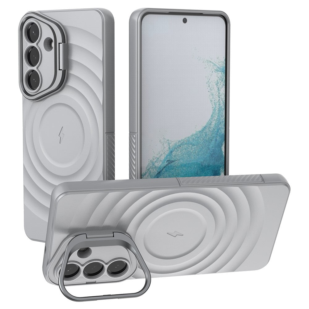 For Samsung Galaxy S26+ Magnetic Case PC Kickstand Ripple Texture TPU Phone Cover
