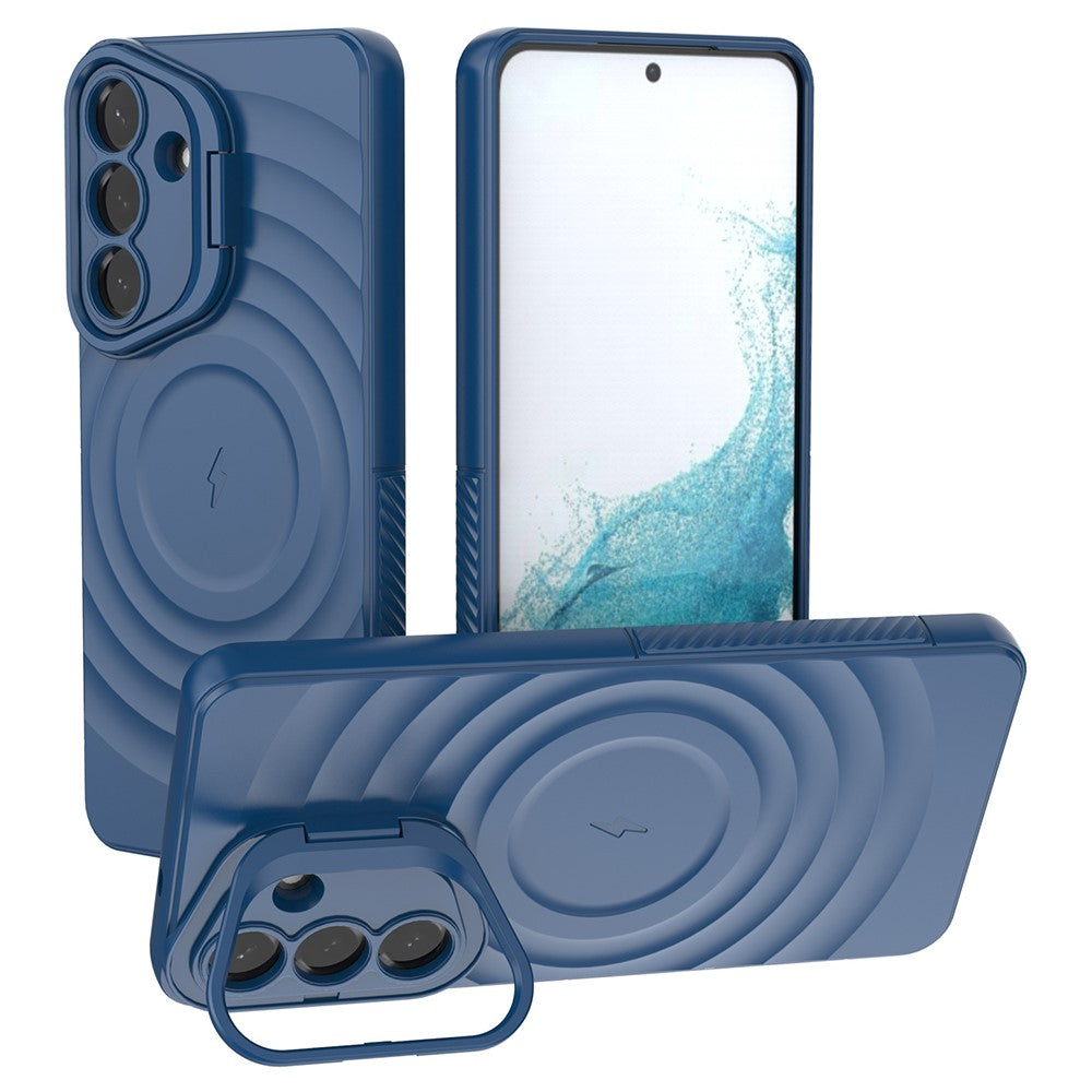 For Samsung Galaxy S26+ Magnetic Case PC Kickstand Ripple Texture TPU Phone Cover